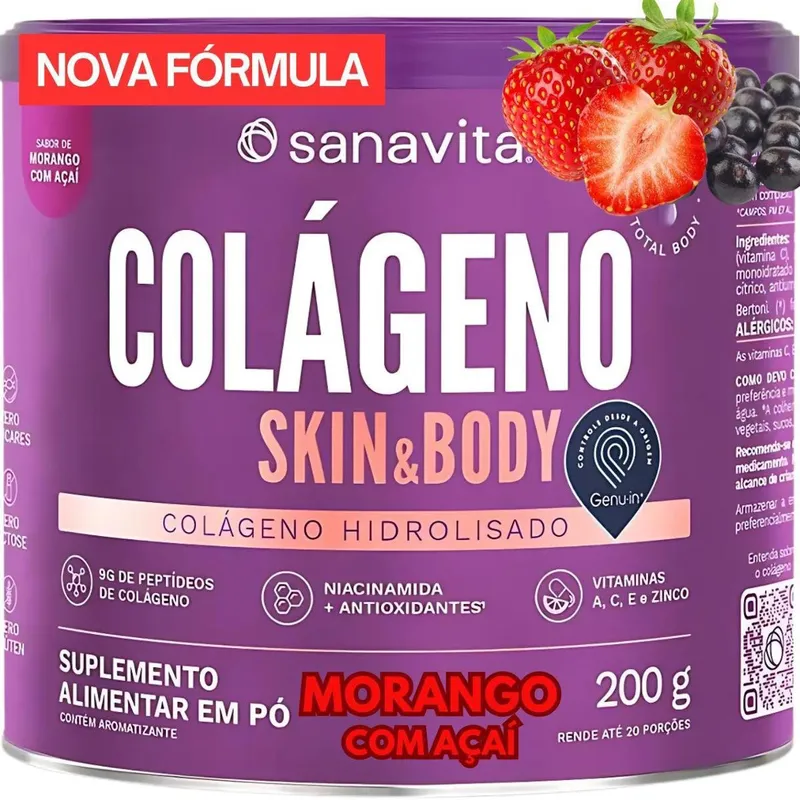 Suplemento para pele Colágeno em Pó Hidrolisado Skin Sanavita 200g Peptídeos Bioativos