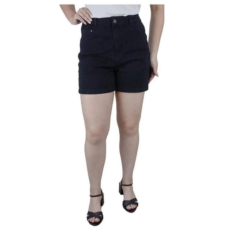 Shorts Feminino Lado Avesso Mom Jeans Preto - L12906
