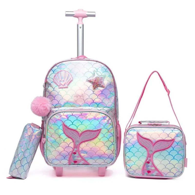 Kit Mochila de Rodinhas Infantil Lancheira Térmica Estojo Escolar 33L