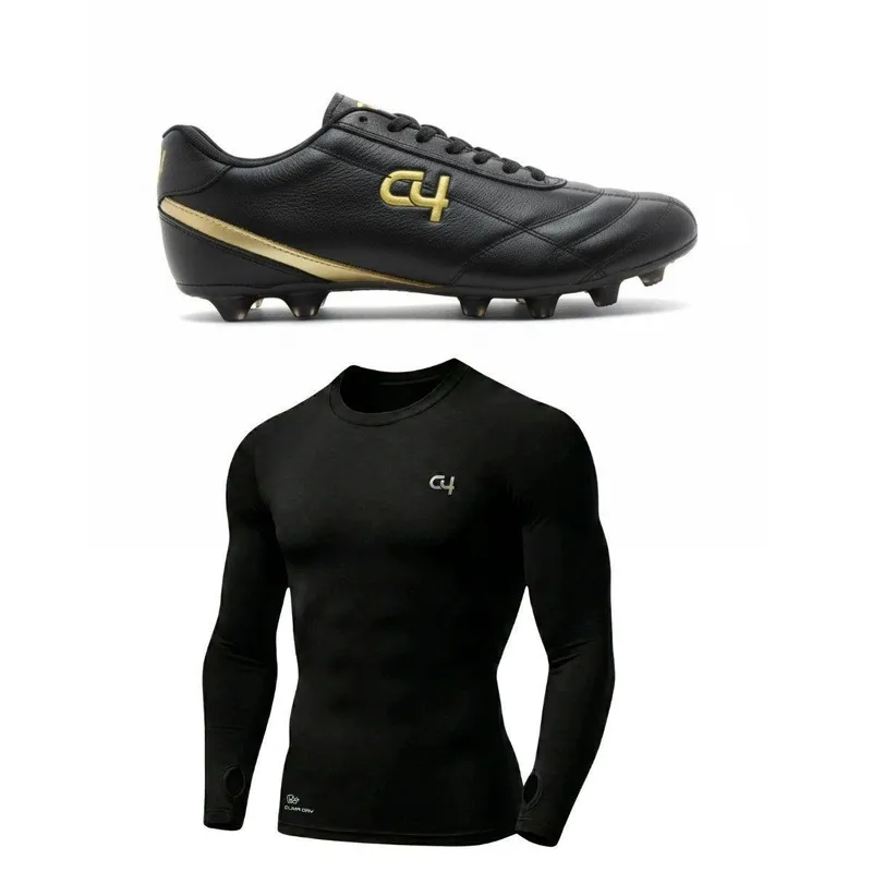 Chuteira Masculina C4 Sports Para Campo Natural Acompanha Kit Com Camisa Térmica Com Proteção UV