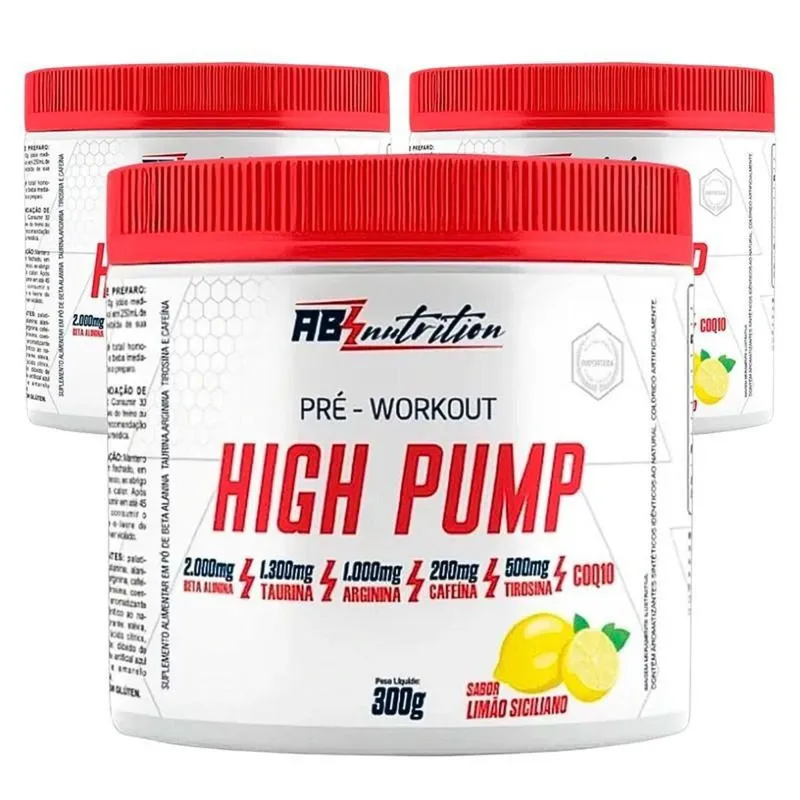Kit 3 Pré-treino High Pump Abs Nutrition Suplemento 300g