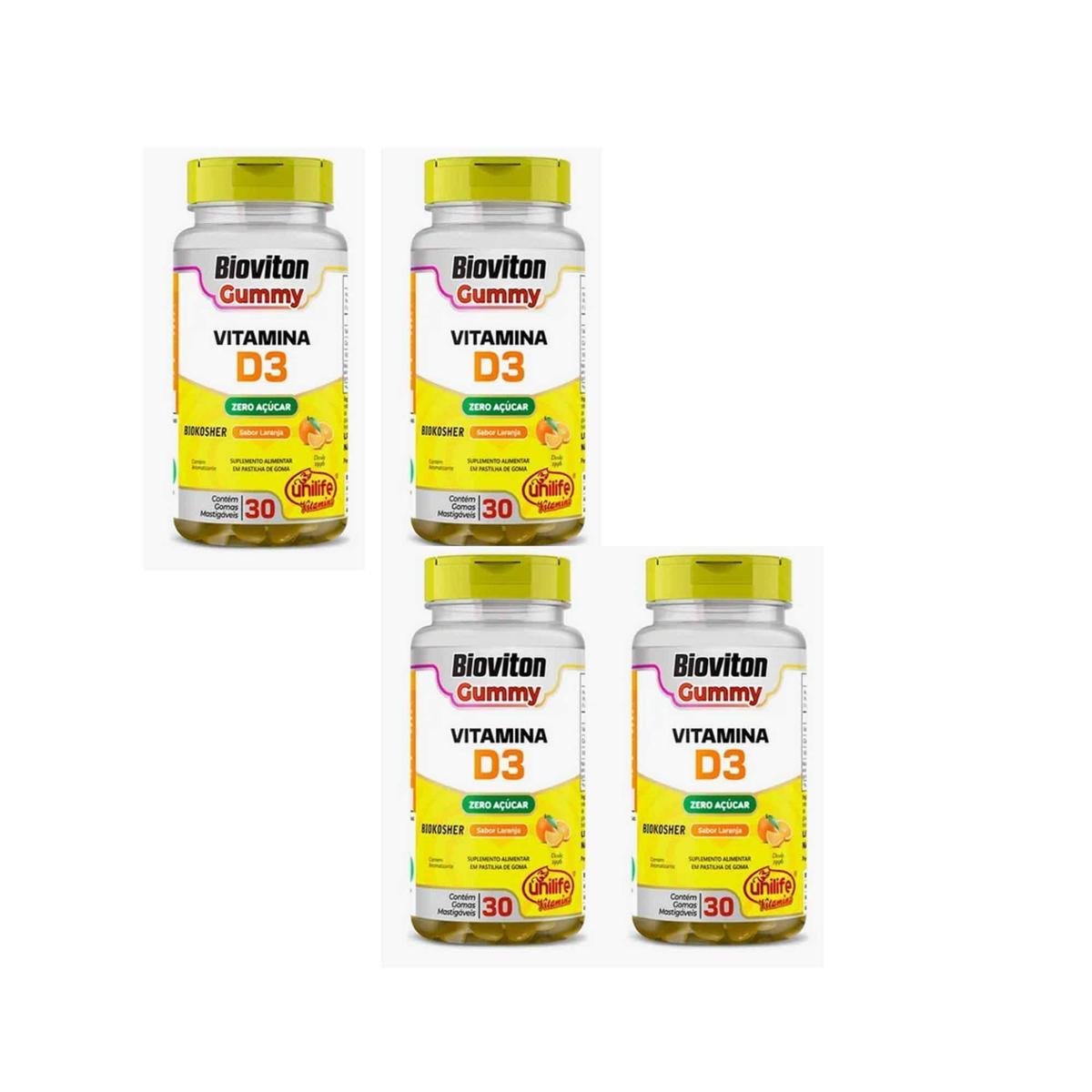 Kit 4 Bioviton Gummy Vitamina D3 Sabor Laranja 4x30 gomas Unilife