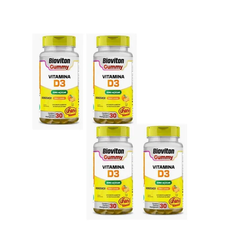 Kit 4 Bioviton Gummy Vitamina D3 Sabor Laranja 4x30 gomas Unilife
