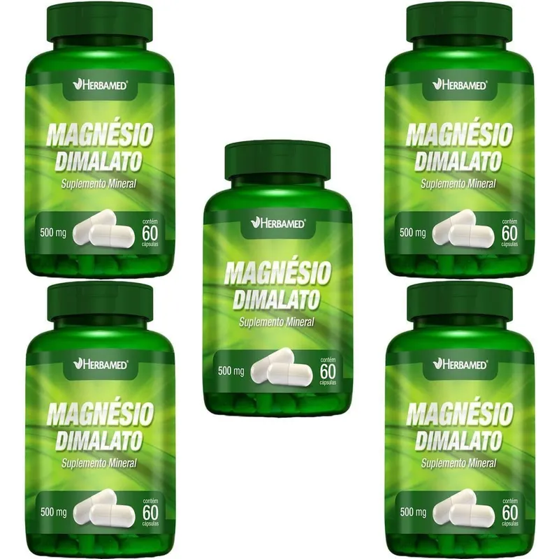 Kit 5X Magnésio Dimalato - 60 Cápsulas - Herbamed