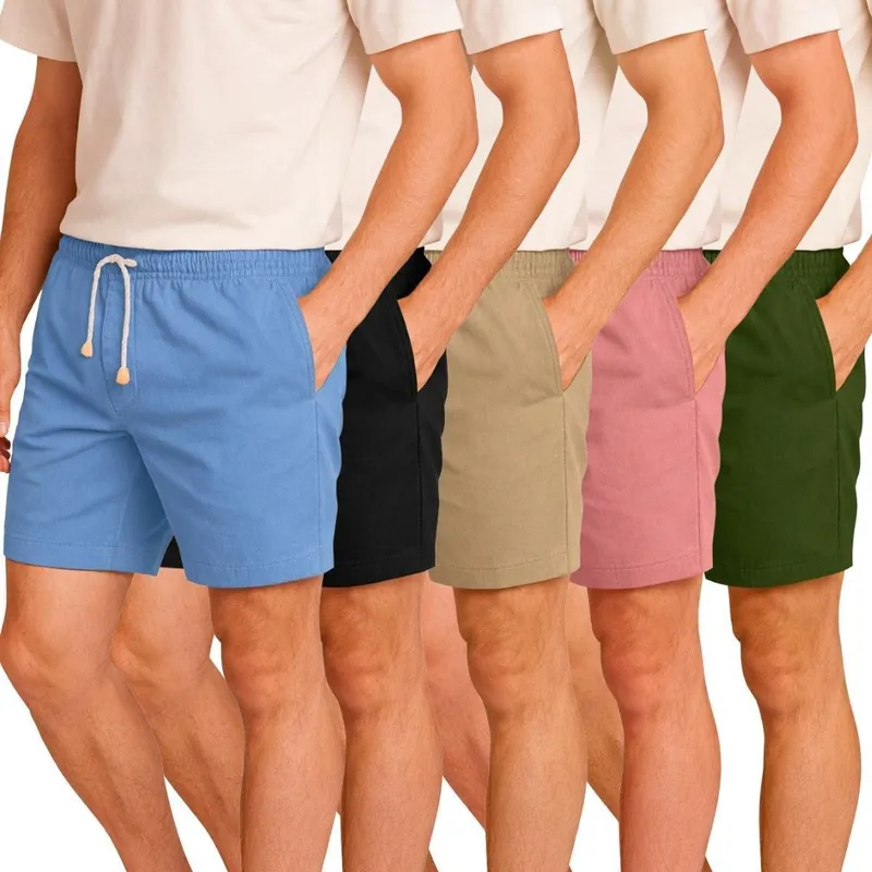 Kit 5 Bermudas Masculinas em Linho Premium Short com Ajuste na Cintura
