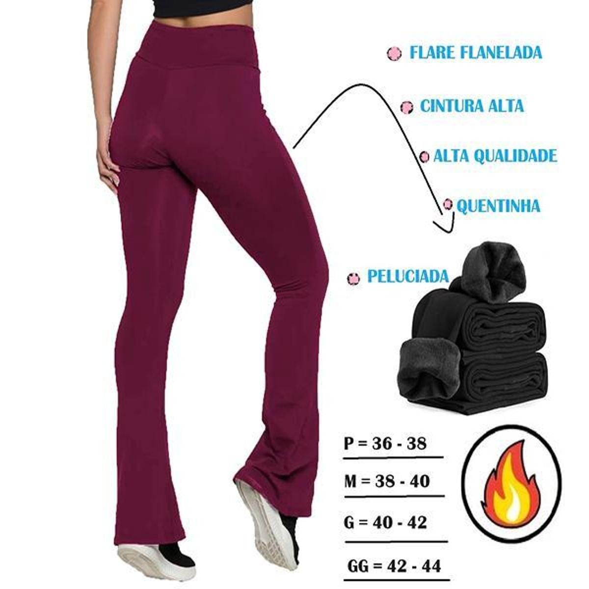 Calça Flare Flanelada Térmica Quentinha Com Elástico Inverno Confortável