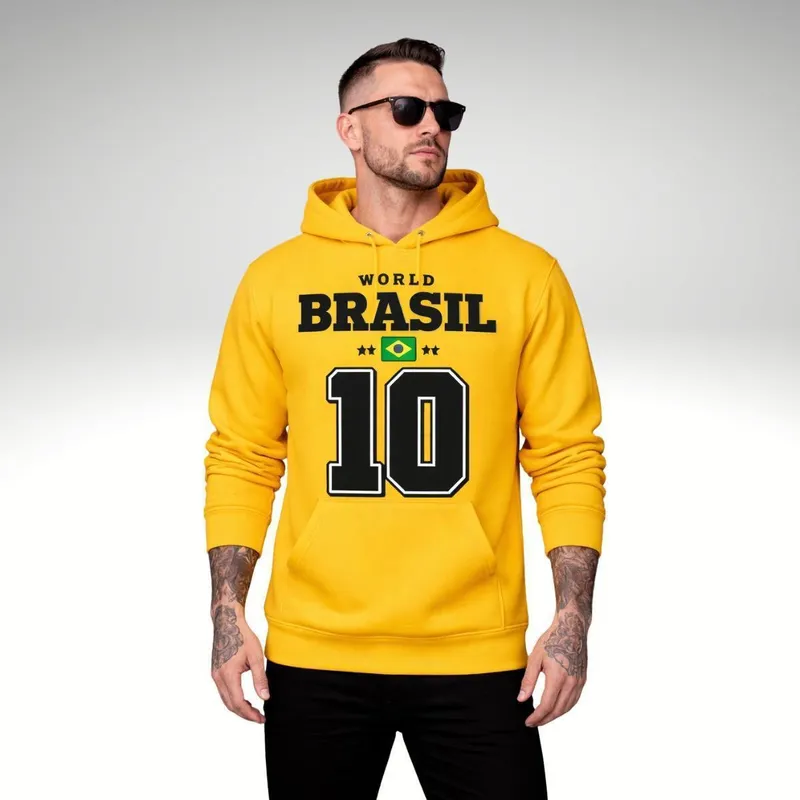 Moletom Masculino Canguru Brasil 10 Estilo Esportivo Premium