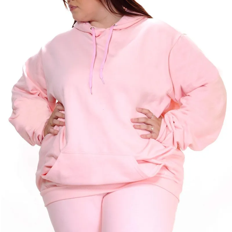 Blusa Feminina Plus Size Moletom Canguru Grande Com Capuz Liso Cor:;Tamanho:G5;Gênero:Feminino