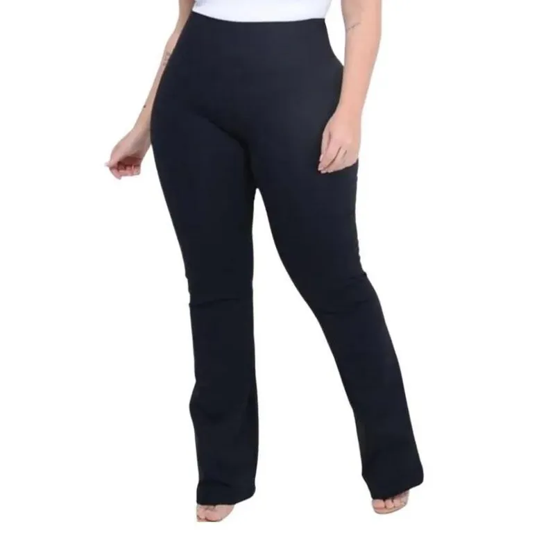 Calça Feminina Flare Plus Size Cintura Alta Poliamida