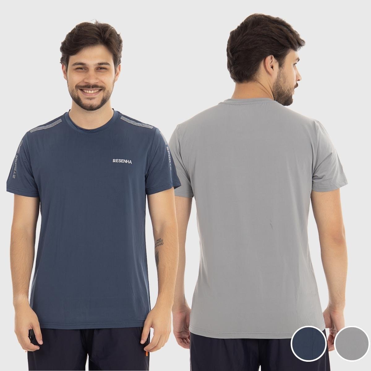 Kit 2 Camisetas Masculinas Poliamida Leve Respirável Detalhe no Ombro Resenha Sport