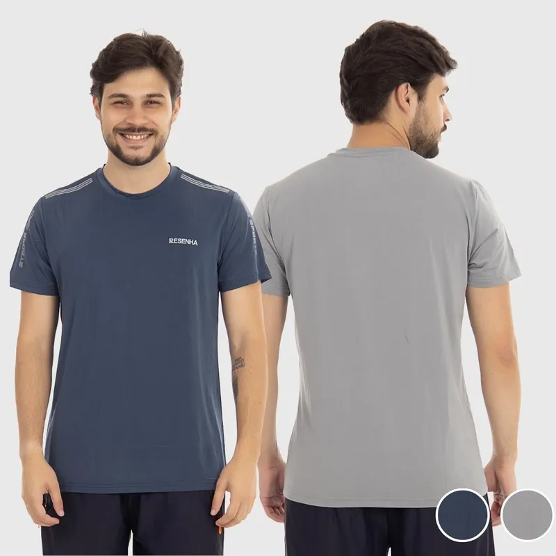 Kit 2 Camisetas Masculinas Poliamida Leve Respirável Detalhe no Ombro Resenha Sport