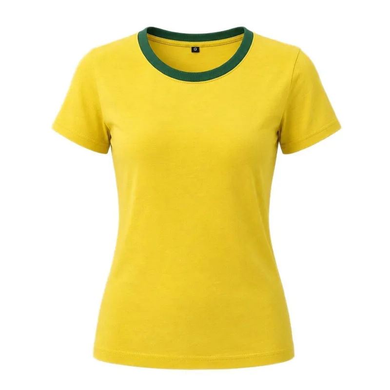 Camisa Brasil Baby Look Algodão Amarelo - Feminino