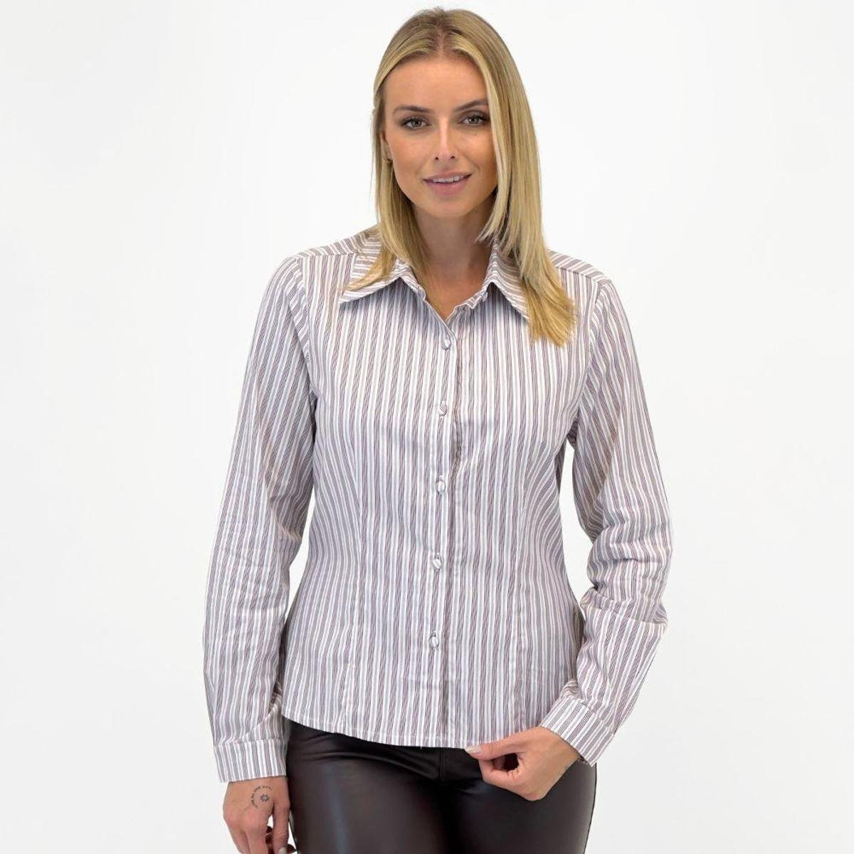 Camisa Bana Bana Listrada Slim Manga Longa Feminina