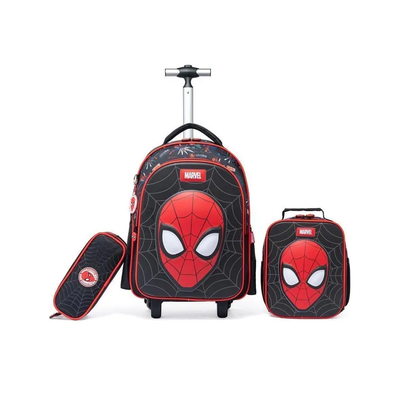 Kit Mochila Marvel Rodinha Estojo Lancheira Spider Man Escolar Masculino