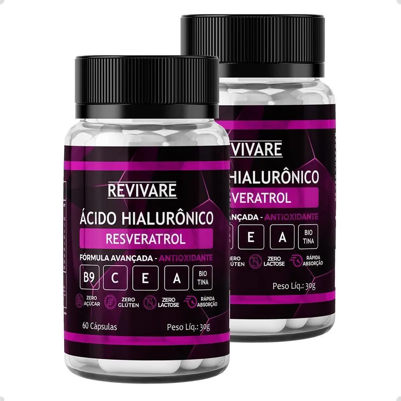 Kit 2x Resveratrol Acido Hialurônico 60Caps