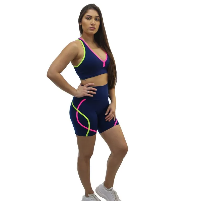 Shorts com Friso Colorido DA Modas Tecido de Suplex Poliamida