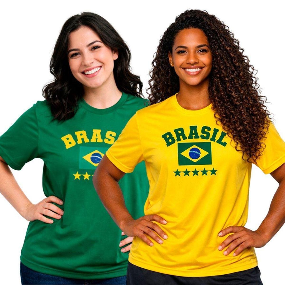Kit 2 Camisetas Manga Curta Feminina Estampa Brasil