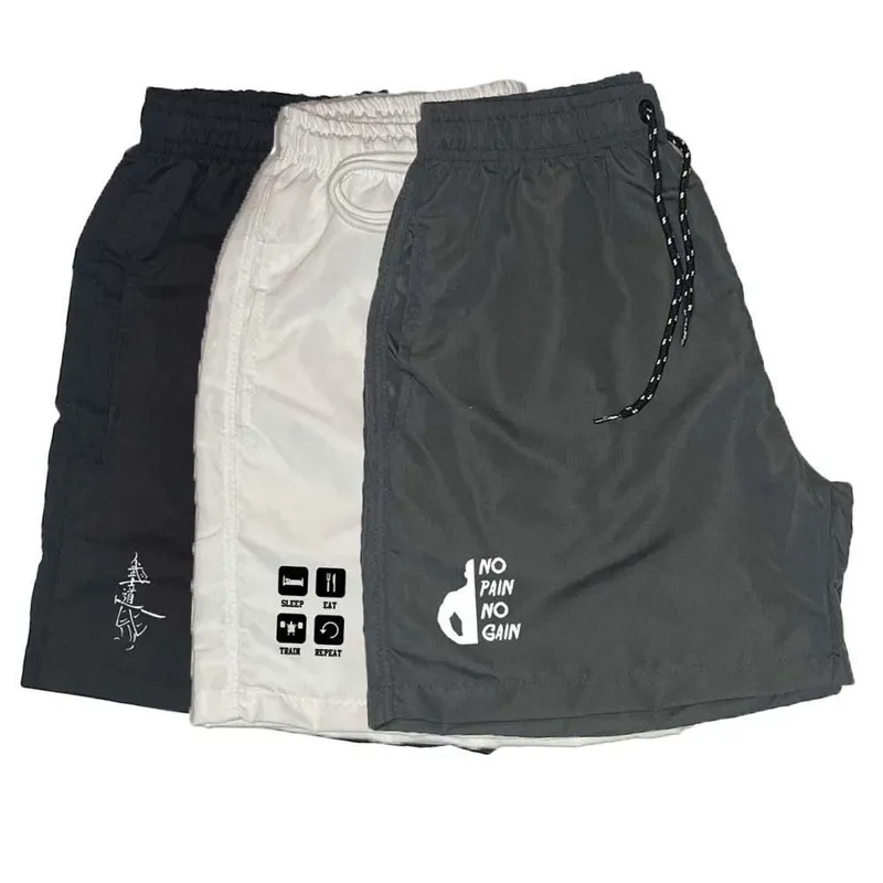 Short Tactel Masculino Cordão Academia Conforto Kit 3