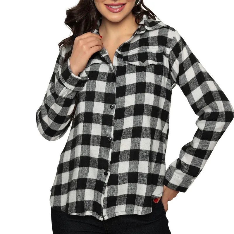 Camisa Xadrez Feminina Tecido Leve Comfort Casual Premium
