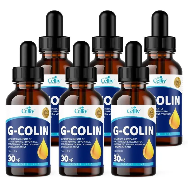 Kit Com 6 - G-Colin (Óleo de Abacate + Resveratrol + Coenzima Q10 + Taurina) 30ml Celliv