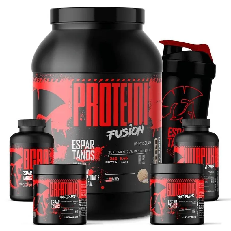 Whey Protein Fusion + Bcaa + Crea + Gluta + Multi-Vitaminico + Copo - Espartanos