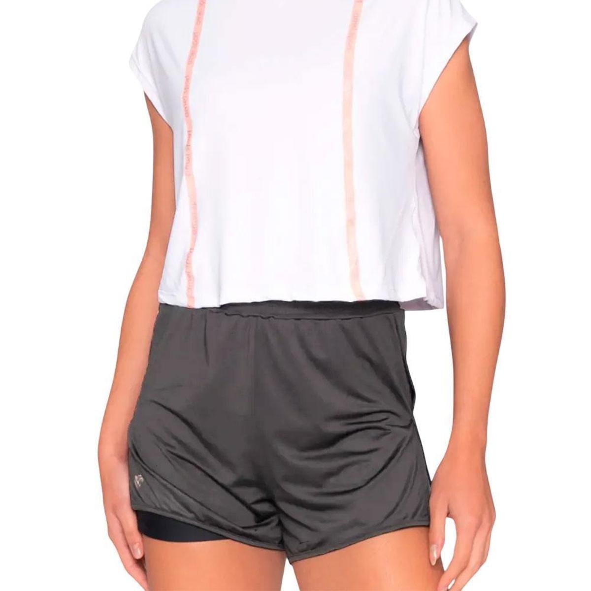 Short Amei Sport com Bolso Interno - Cinza/Preto