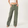 Calça Jeans Color Wide Recortes Cargo Verde Floresta