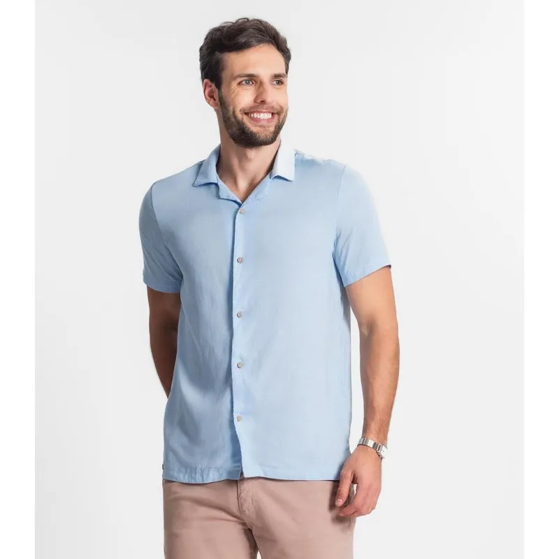 Camisa Em Viscolinho Masculina Diametro Azul