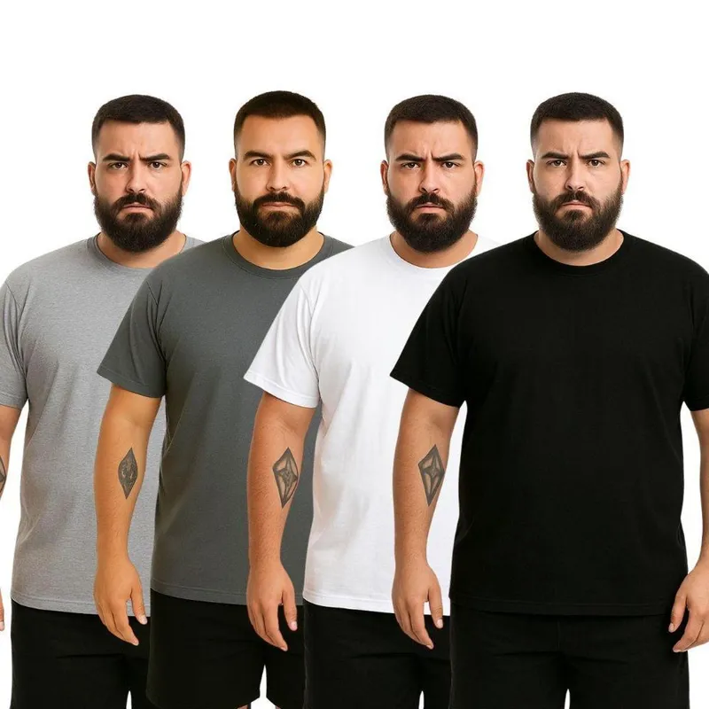 Kit 4 Camisetas Masculina Plus Size Lisa Algodão Premium