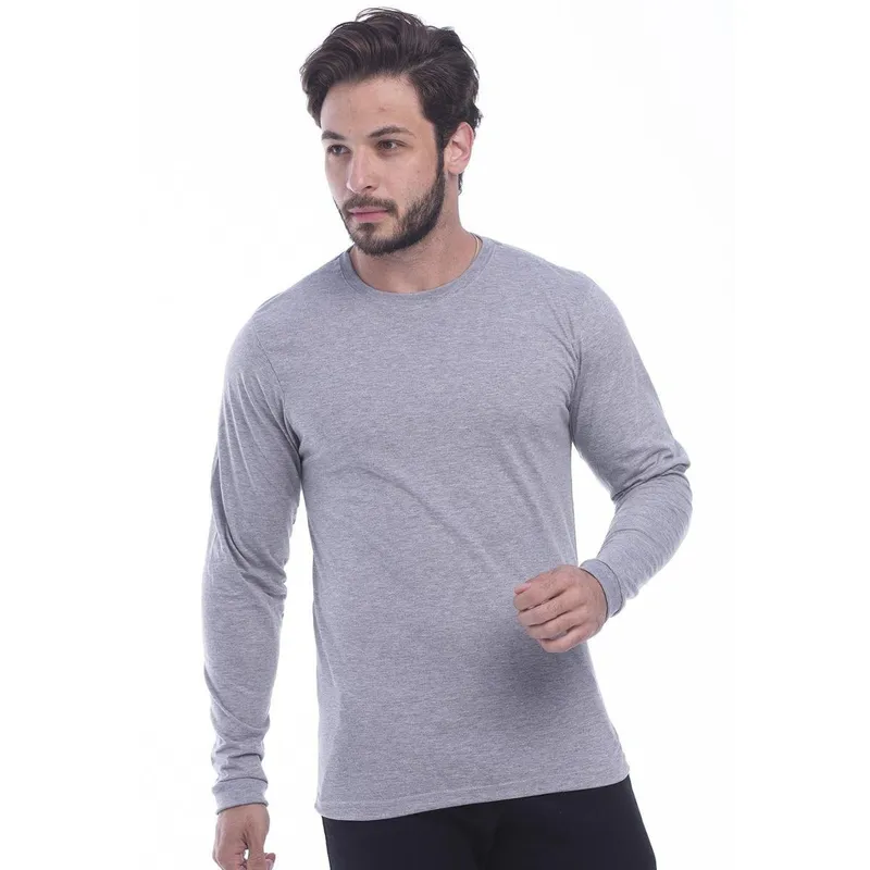 Camiseta Masculina Manga Longa Lisa 100% Algodão Fio 30.1 Penteado Macia