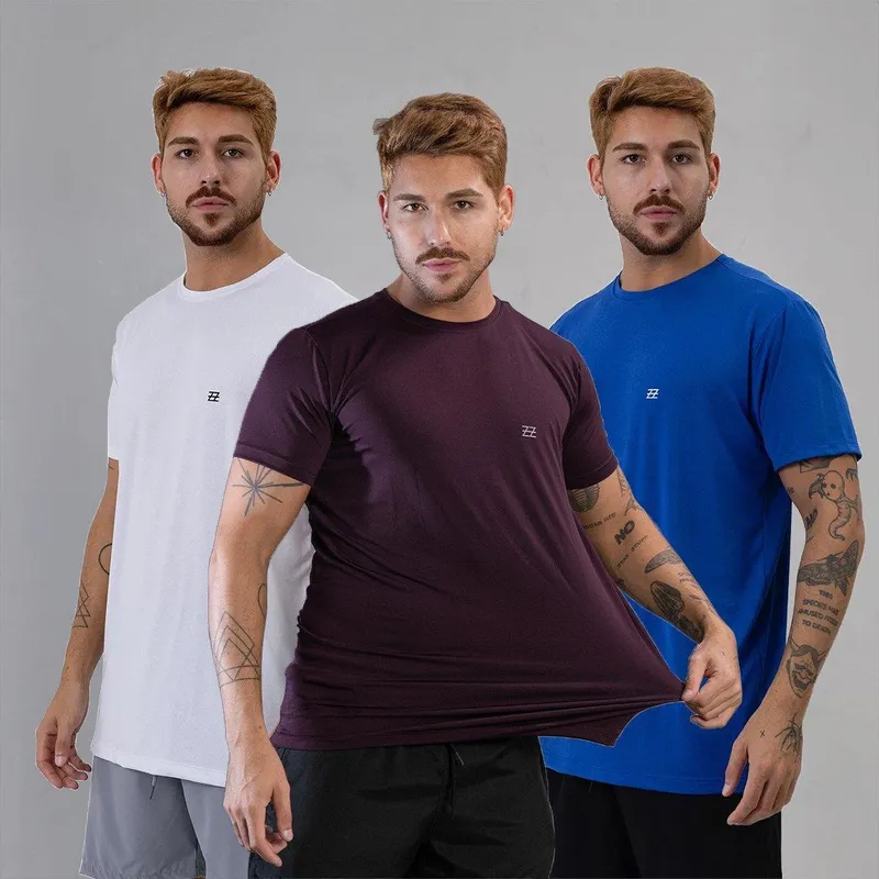 Kit 3 Camisetas Masculina Academia Poliamida Manga Curta Treino Camisa Malhar Dia A Dia Premium