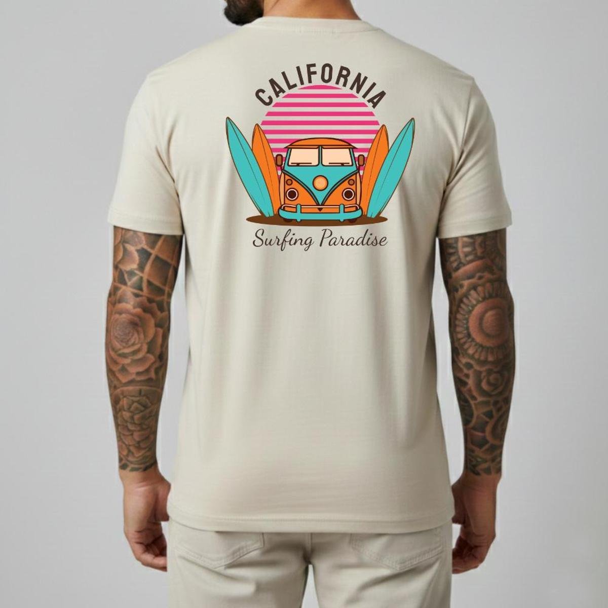 Camiseta Masculina Surf California Kombi Algodão Slim Fit Camisa Verão Tropical Manga Curta Casual