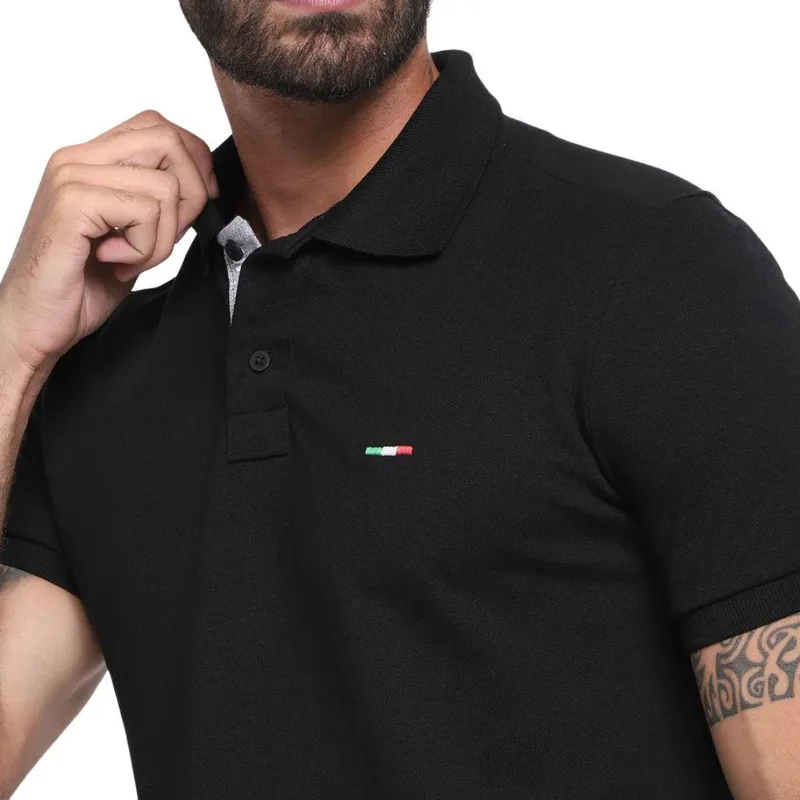 Camisa Polo Masculina Básica Industrie Piquet no Estilo Clássico Bordado Itália
