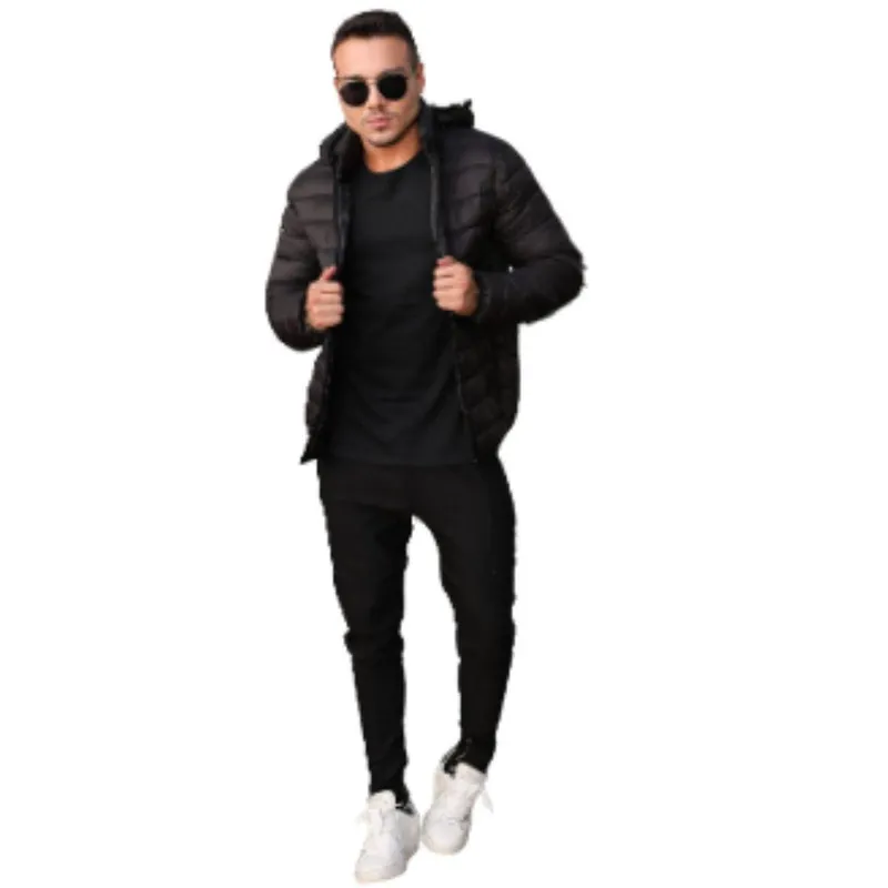 Jaqueta Masculina Puffer Com Capuz Blusa Frio FMF Impermeável Preta