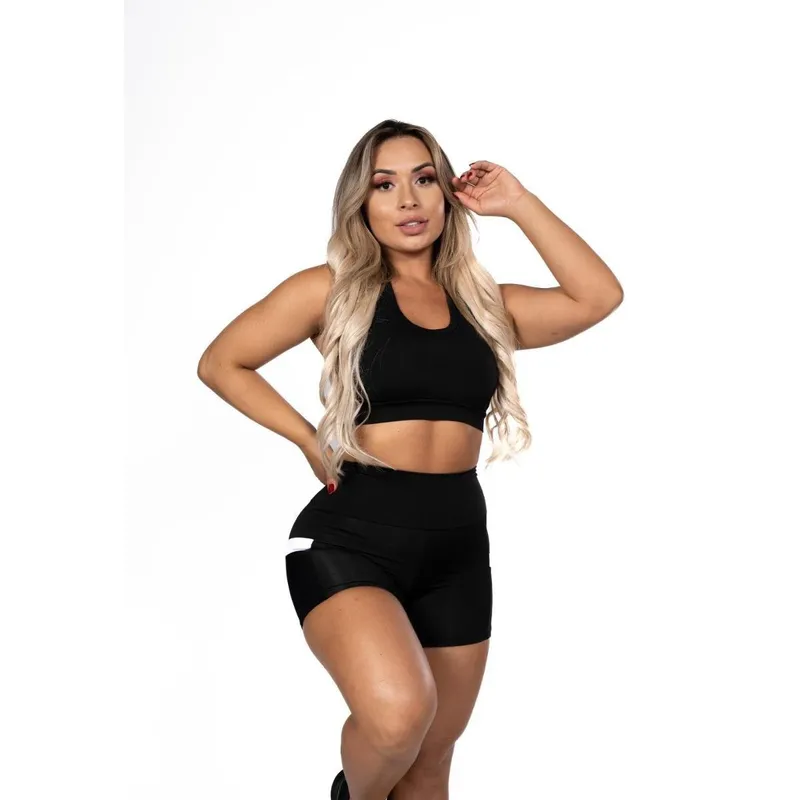 Short Fitness com Bolso Branco Cintura Alta Academia