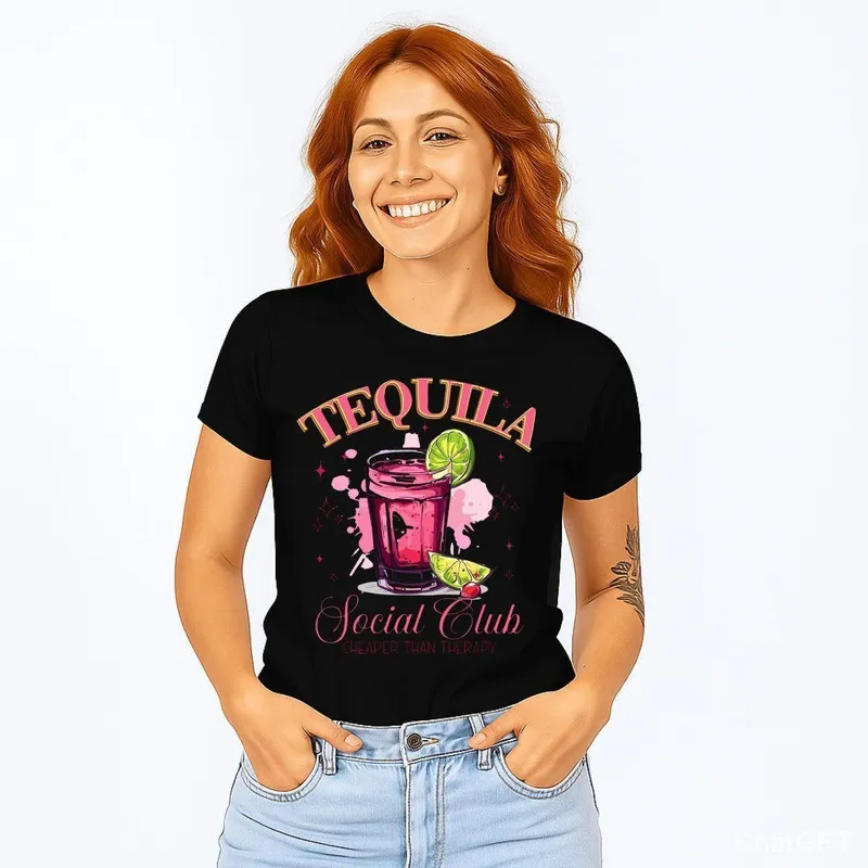 Camiseta Casual de Algodão com Estampa de Drinks Visual Leve e Divertido