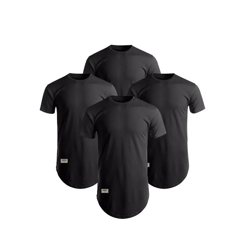Kit 4 Camisas Longline Preta Di Nuevo Masculina 100% Algodao 30.1