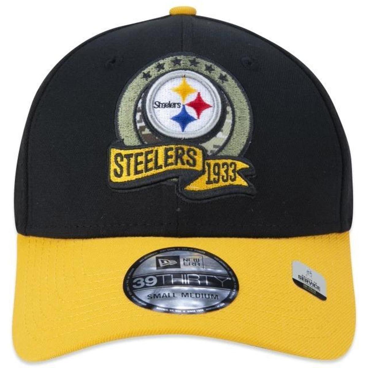 BONÉ NEW ERA 3930 PITTSBURGH STEELERS SALUTE TO SERVICE STRETCH FIT NFP23BON161 PRETO AMARELO
