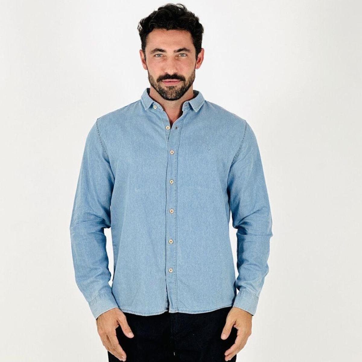Camisa Sibra Jeans Slim Manga Longa Masculina