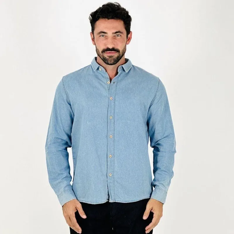 Camisa Sibra Jeans Slim Manga Longa Masculina
