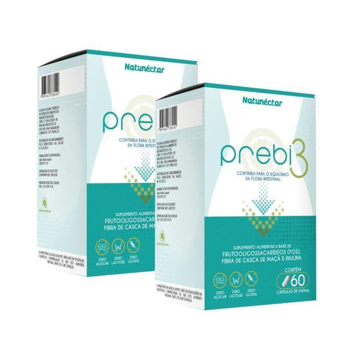 Kit Natunectar Prebi 3 Suplemento Alimentar Frutooligossacarideos Fibras – 2 unid (120 cápsulas)