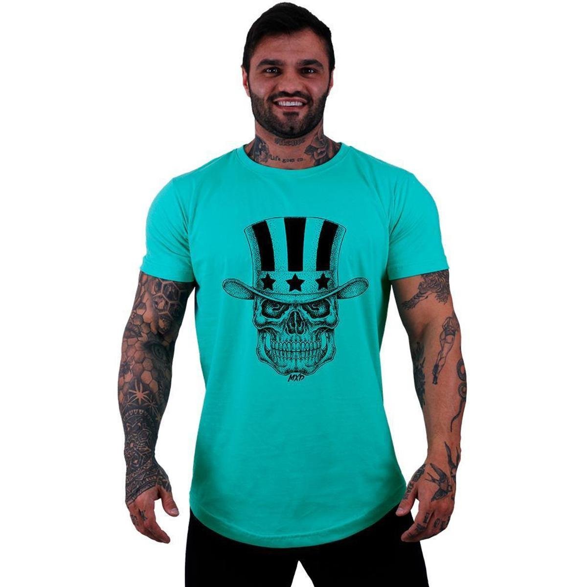 Camiseta Longline Manga Curta MXD Conceito Caveira Com Cartola
