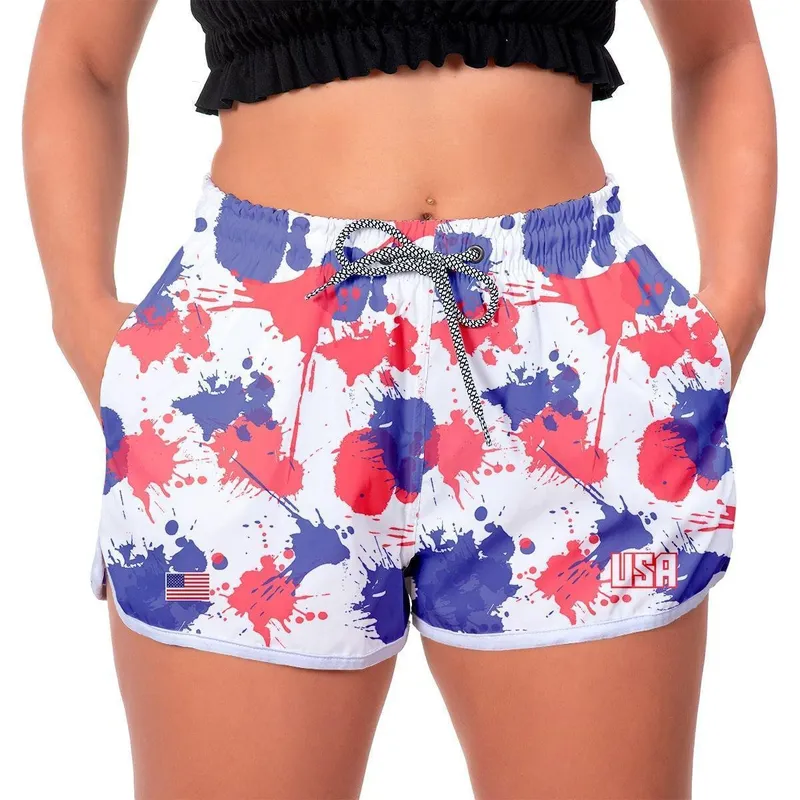 Short Colorido Cup USA Feminino Macio Estampado Praia