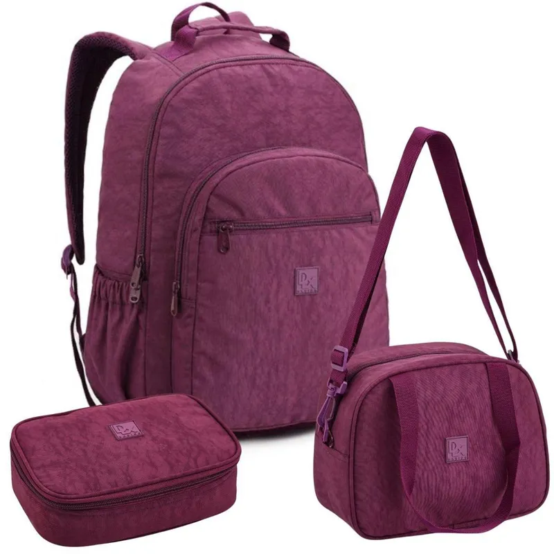 Kit Mochila Estojo Lancheira Crinkle Bolsa De Costas Escolar