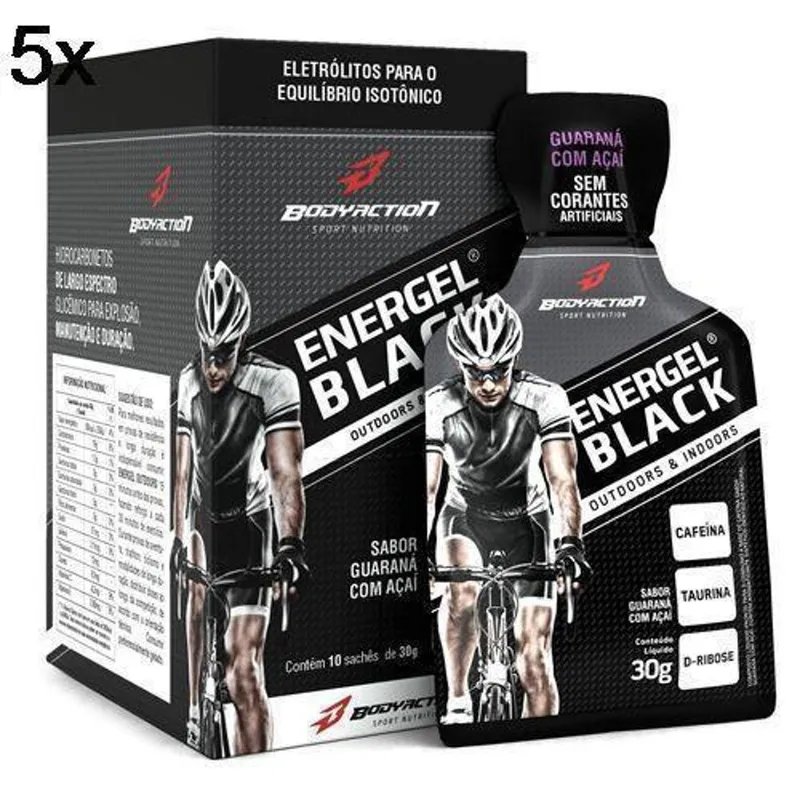 Kit 5X Energel Black - 10 Sachês Guaraná c/ açaí - BodyAction