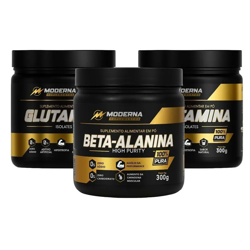 Kit 2 Glutamina 600g + 1 Beta-Alanina 300g Moderna Suplementos