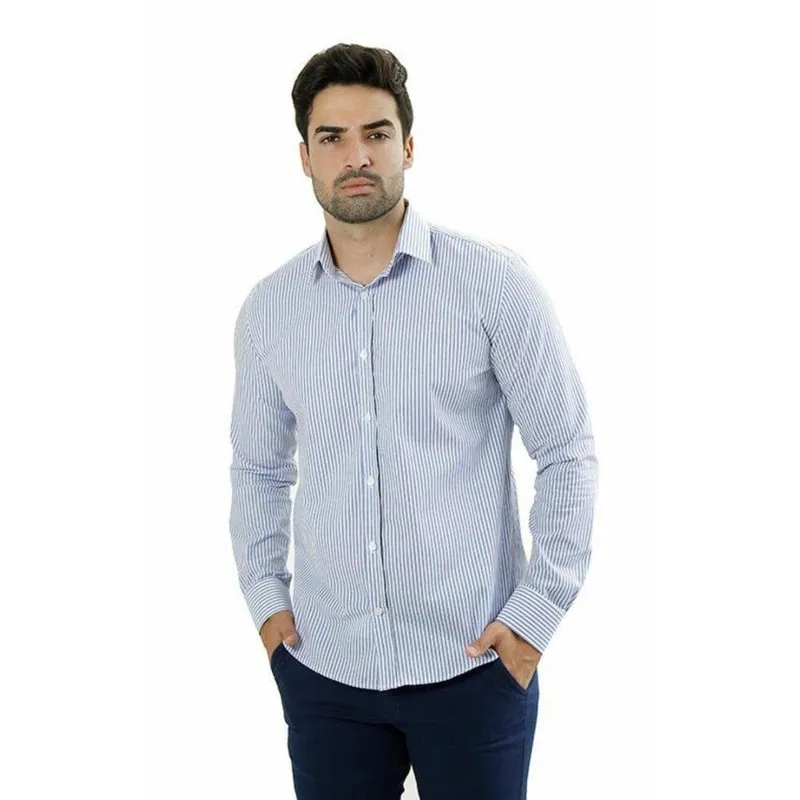 Camisa Masculina Ixória Manga L Slim Fit Listras /Branco