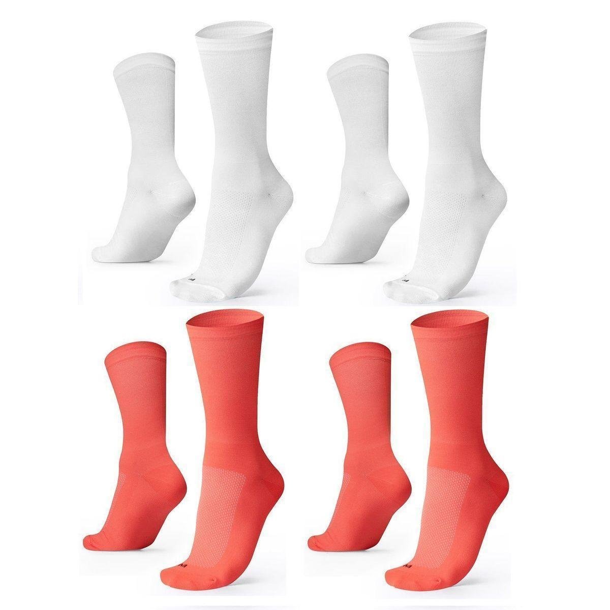 Kit 04 Pares Meia De Corrida Lisas B.V. BRANCO/LARANJA 36-42