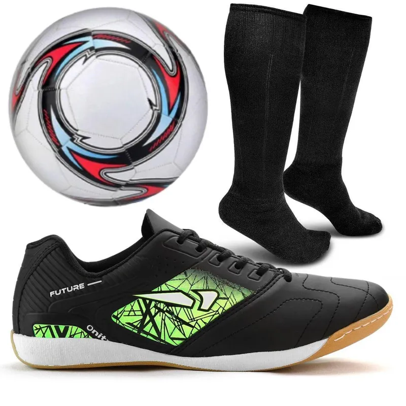 Chuteira De Futsal Tênis Quadra Salão Costurada Original + Bola + Meião