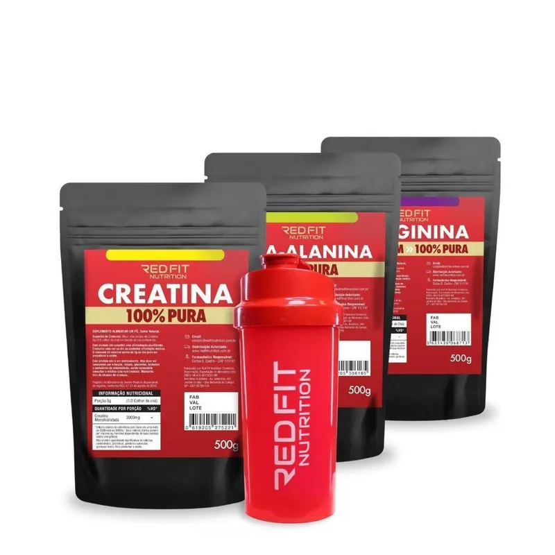 Kit Suplemento em Pó Red Fit Creatina 500g Beta-Alanina 500g L-Arginina 500g